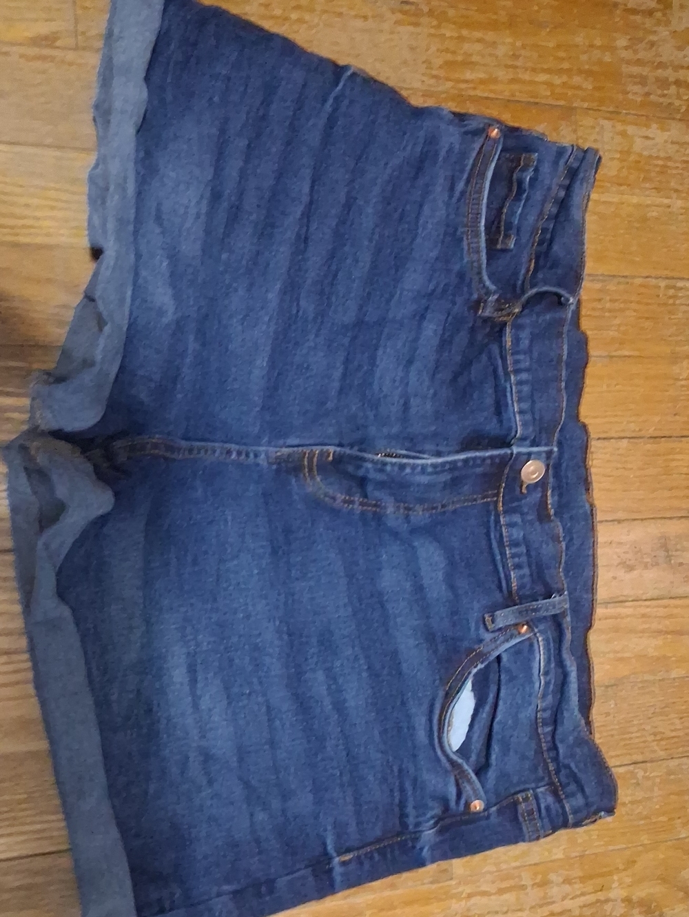 Dark Blue Denim Roll-Hem Jean Shorts